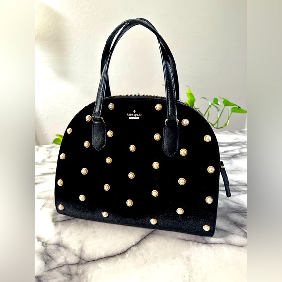 Kate spade LEATHER bowling bag tote with real pearls and crushed velvet - Picture 1 of 11